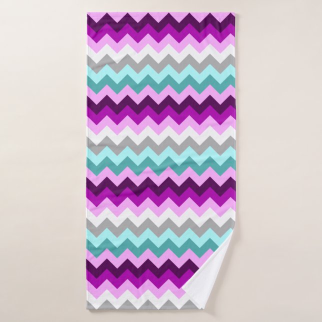 Toalha De Banho Chevrons Bath Towel Teal Branco Roxo (Toalha de Banho)