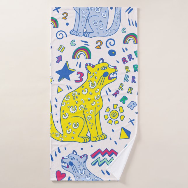 Toalha De Banho childish pattern with tiger,letters,rainbows,numbe (Toalha de Banho)