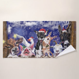 Toalha De Banho Christmas Bath Towel Happy Farm Animal Party