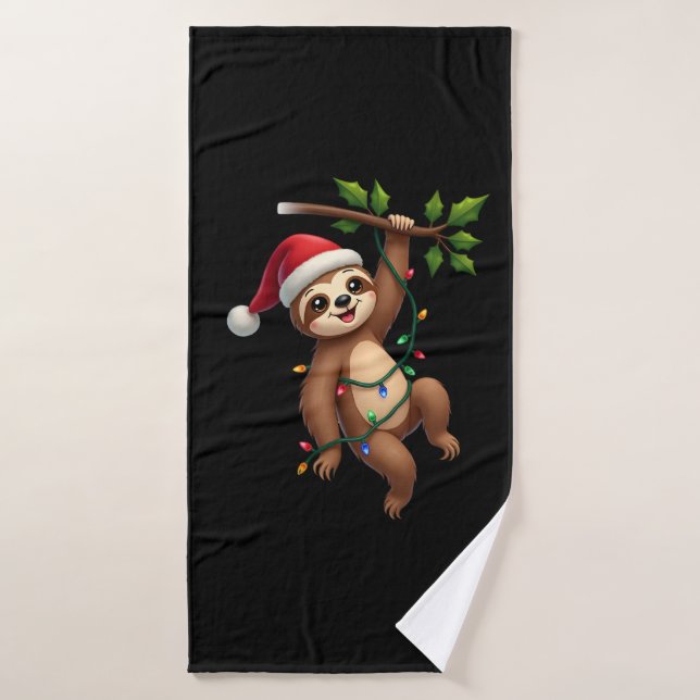 Toalha De Banho Christmas Lights Sloth Wearing Xmas Hat - Sloth Lo (Toalha de Banho)