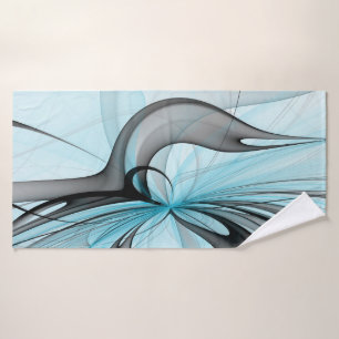 Toalha De Banho Cinza Antracite Arte Fractal Azul Moderna