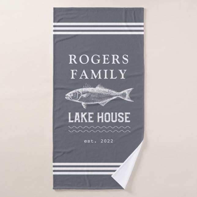 Toalha De Banho Cinza Família Personalizada Lake House Bath Towel (Toalha de Banho)