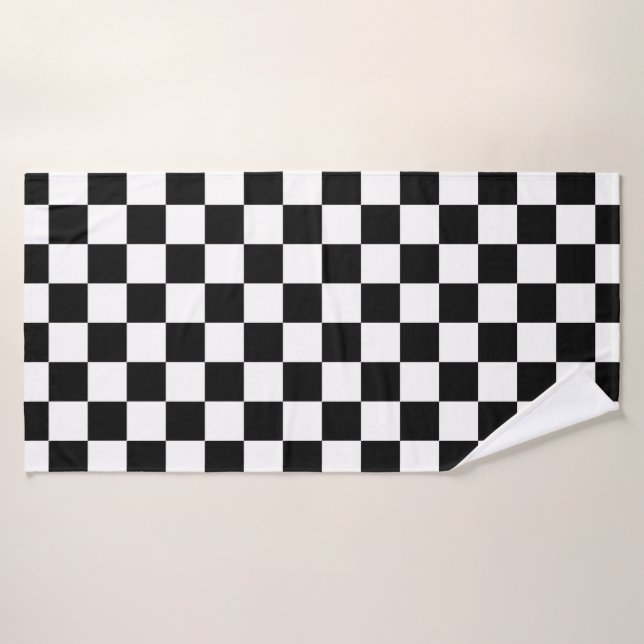 Toalha De Banho Classic White with Black Square Pattern Style (Toalha de Banho)