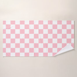 Toalha De Banho Clássico Branco com Estilo de Padrão Quadrado Rosa