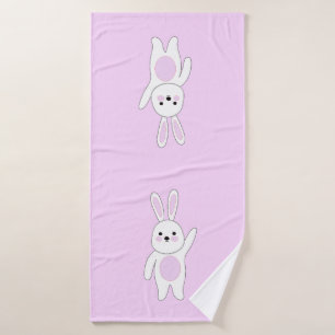 Toalha De Banho Coelho. Branco e rosa