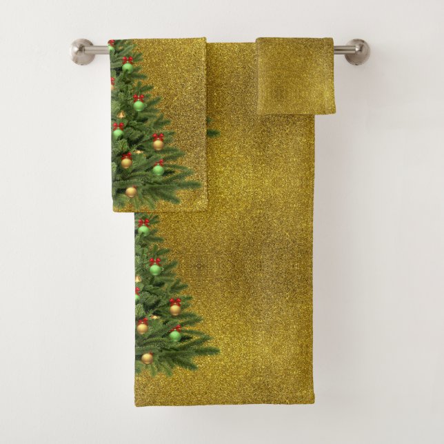 Toalha de Banho com Glitter Dourado e Árvore de Na (Insitu)
