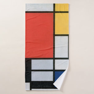 Toalha De Banho Composição Vermelho, Amarelo, Azul, Preto, Mondr