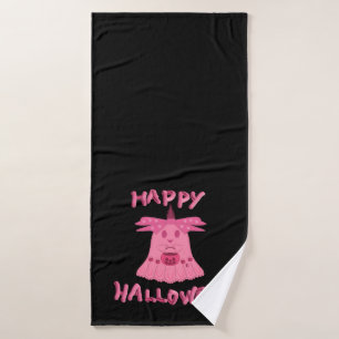 Toalha De Banho Coquette Rosa Fantasma Feliz Halloween Arte Digita