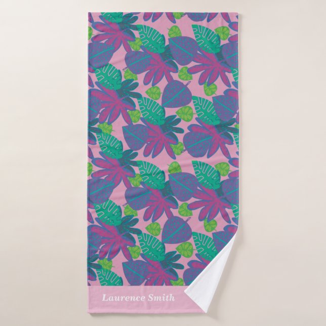Toalha de banho cor-de-rosa tropical personalizada (Toalha de Banho)
