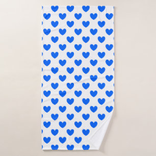 Toalha De Banho Corações de polca azul em branco
