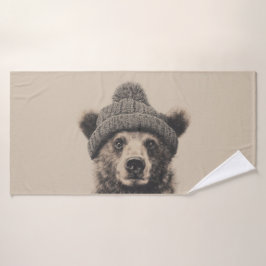 Toalha De Banho Cozy Bear in Beanie - Cute Winter Animal 