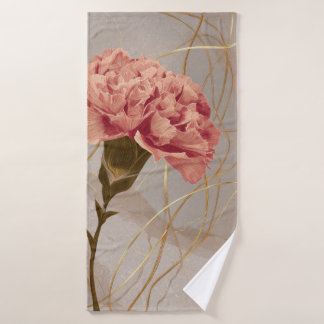 Toalha De Banho Cravo Floral Rosa Bege Dourado
