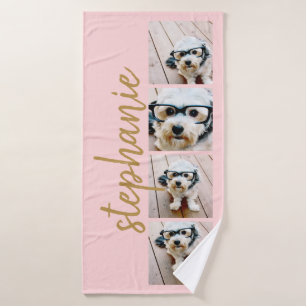 Toalha De Banho Crie seu próprio coral de nome de script de colage