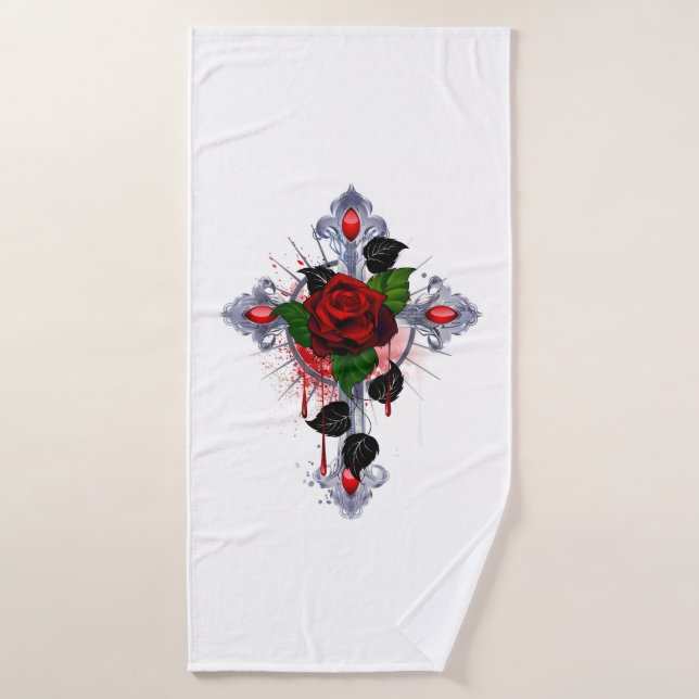 Toalha De Banho Cruz de Prata com Rosa vermelha (Toalha de Banho)