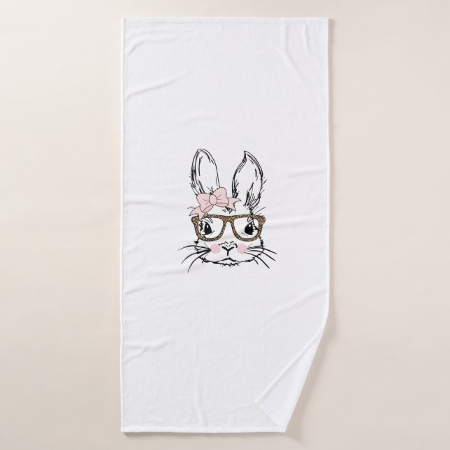 Toalha De Banho Cute Bunny Face Shirt Leopard Print Glasses EASTER (Toalha de Banho)