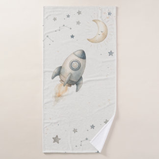 Toalha De Banho Cute Space Theme Bath Towels with Whimsical Rocket