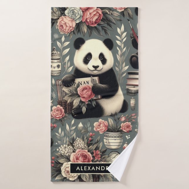 Toalha De Banho Cute Vintage Panda Floral (Toalha de Banho)