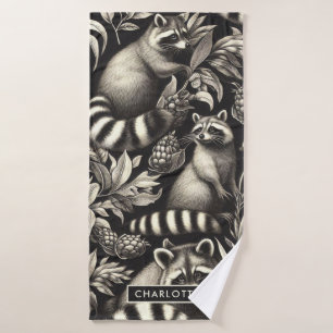 Toalha De Banho Cute Vintage Racoon Seamless