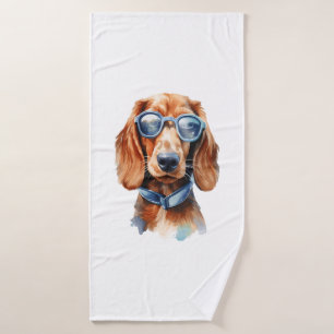 Toalha De Banho Dachshund com óculos de sol
