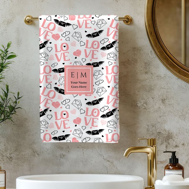 Toalha de Banho de Presente de Amor Personalizado  (Personalized Love Gift Bath Towel Heart Sketch)