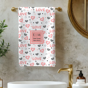 Toalha de Banho de Texto de Amor Nome Personalizad