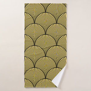 Toalha De Banho Deco floral de arte japonesa sem costura, preto e