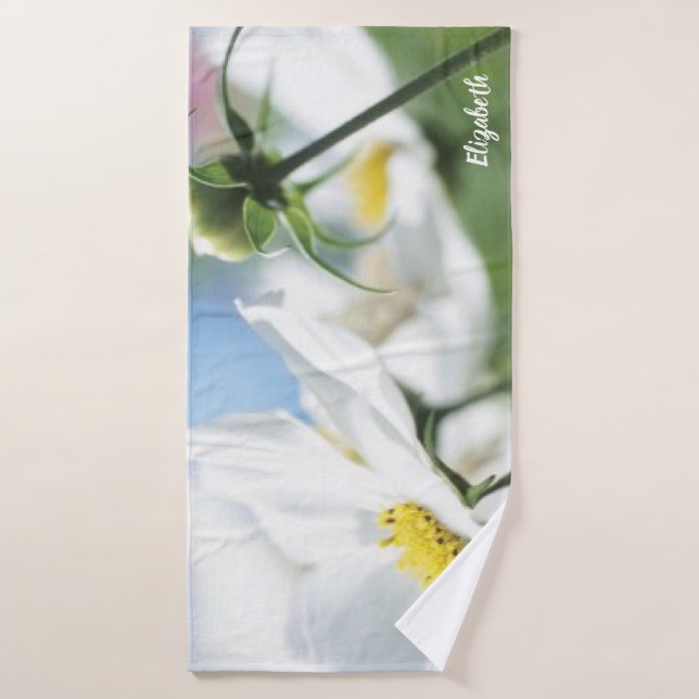 Toalha De Banho Desejos com margaridas brancas personalizadas (Toalha de Banho)