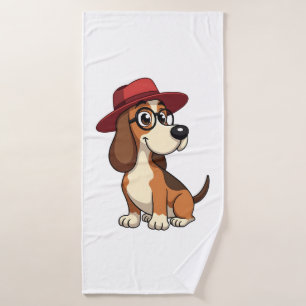 Toalha De Banho Desenho Animado de Basset Hound Antigo em Chapéu V
