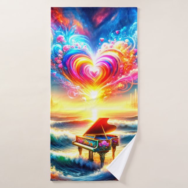Toalha De Banho Design de Coração e Piano (Toalha de Banho)