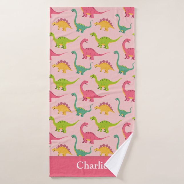 Toalha De Banho Dinossauro Rosa para Crianças (Toalha de Banho)