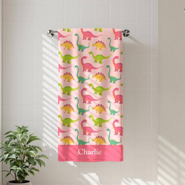 Toalha De Banho Dinossauro Rosa para Crianças (Criador carregado)