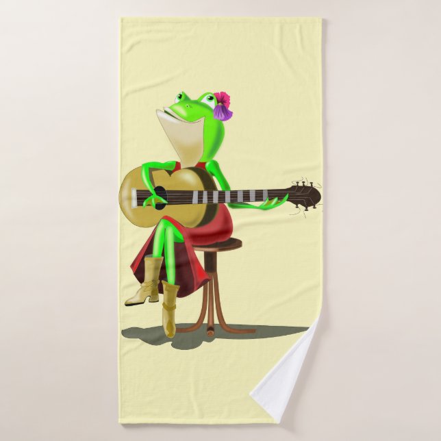 Toalha de Banho Divertida de Sapo Tocando Violão (Toalha de Banho)