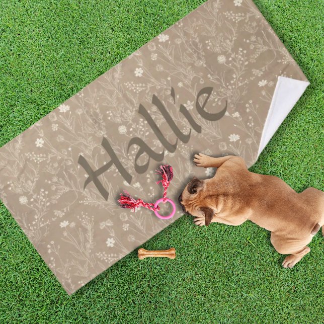 Toalha De Banho Dog Towel - Brown Botanical, Personalized (Personalized Brown Botanical Pet Towel)