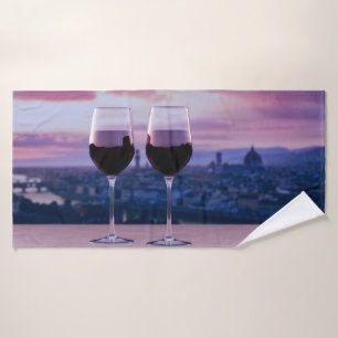 Toalha De Banho Dois copos de vinho tinto no horizonte de Florença