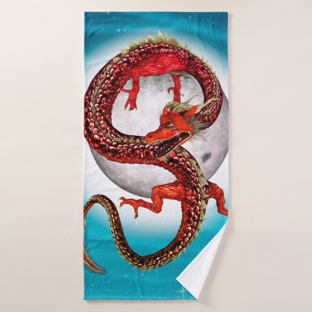 Toalha De Banho Dragão Lua Vermelha Arte de Fantasia Celestial (Toalha de Banho)