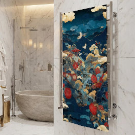 Toalha De Banho Elegante Crane Floral Japonês Vermelho Azul Peônia