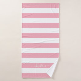 Toalha De Banho Elegantes Listras Rosa Bege e Branco Personalizada