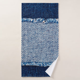 Toalha De Banho Encaixe o quadro do tecido de jeans azuis. Fabr de
