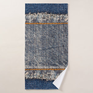 Toalha De Banho Encaixe o quadro do tecido de jeans azuis. Fabr de