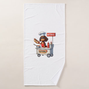 Toalha De Banho Engraçado Dachshund Sausing Cão Weenie Hotdog Sand