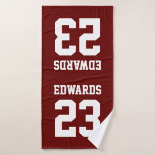 Toalha De Banho Esportes Personalizados Numerados com Nome
