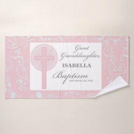 Toalha De Banho Excelente Batismo Avô Lace Rosa Personalizado