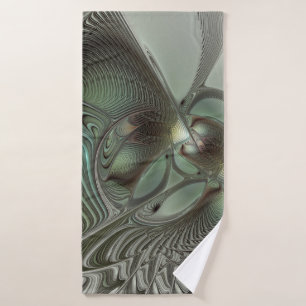 Toalha De Banho Fantasia de Arte Fractal da Cinza Olive Sage