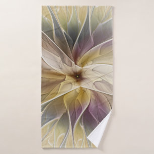 Toalha De Banho Fantasia Floral, Dourada, Abstrato de Gato, Arte F