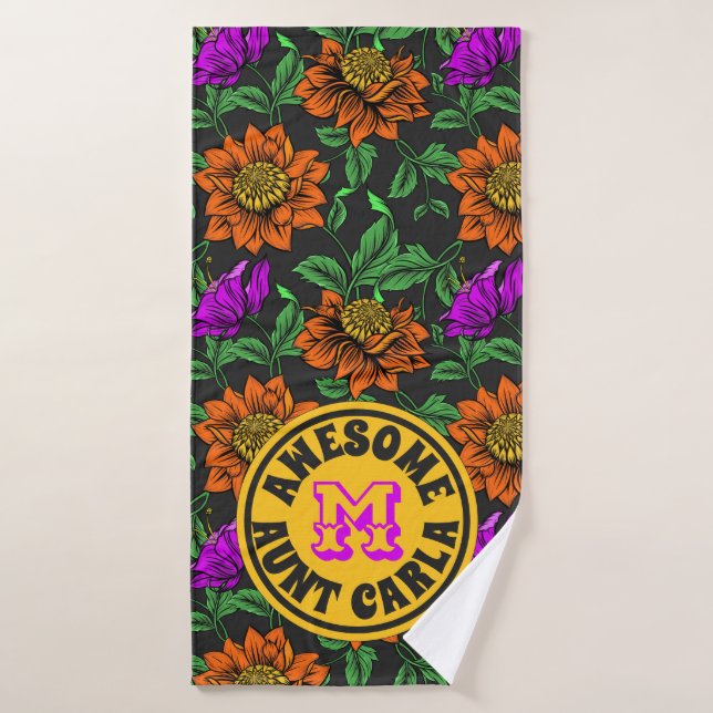 Toalha De Banho Fantástico Tia Seu Nome Monograma Floral Botânico (Toalha de Banho)