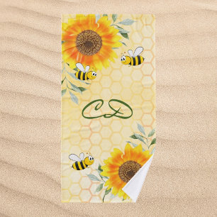 Toalha De Banho Feliz abelhão-do-mato-amarelo-girassol monograma f