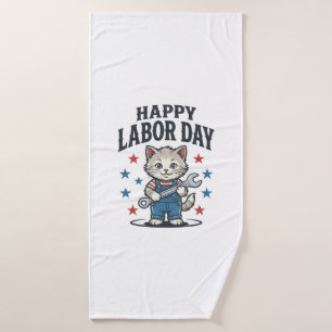 Toalha De Banho Feliz Dia do Trabalhador Gato Patriota Desenho Vin