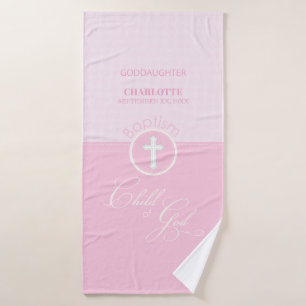 Toalha De Banho Filha de Deus Personalizada do Batismo Rosa Crianç