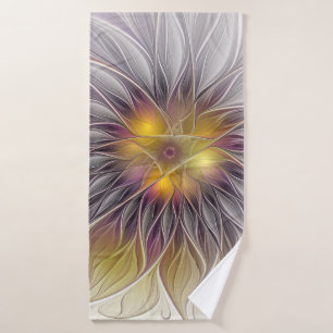 Toalha De Banho Flor Colorida Luminosa, Fractal Moderno Abstrato