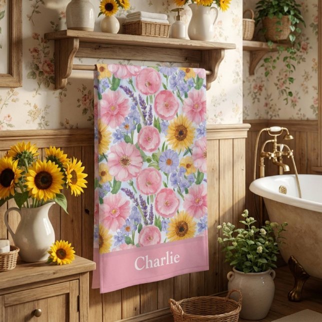 Toalha De Banho Flor Preta Rosa Personalizada (Criador carregado)